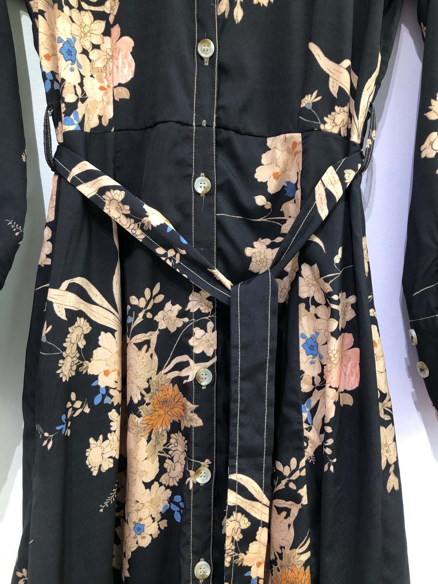 Brach Brach Black Floral Trench Dress, L