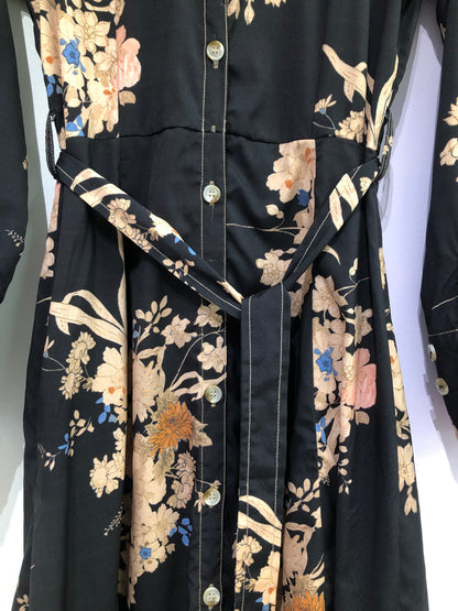 Brach Brach Black Floral Trench Dress, L