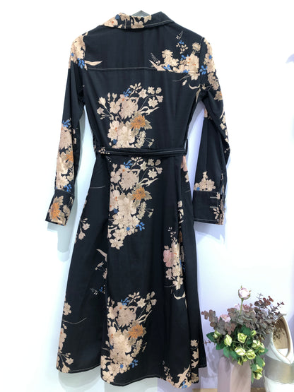 Brach Brach Black Floral Trench Dress, L