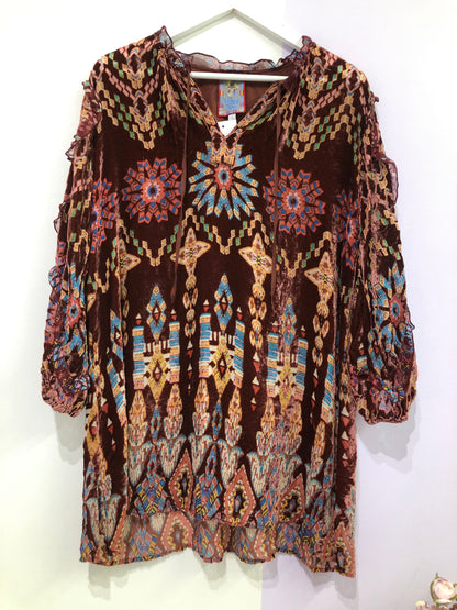 Johnny Was Maroon Boho Mini Dress, L