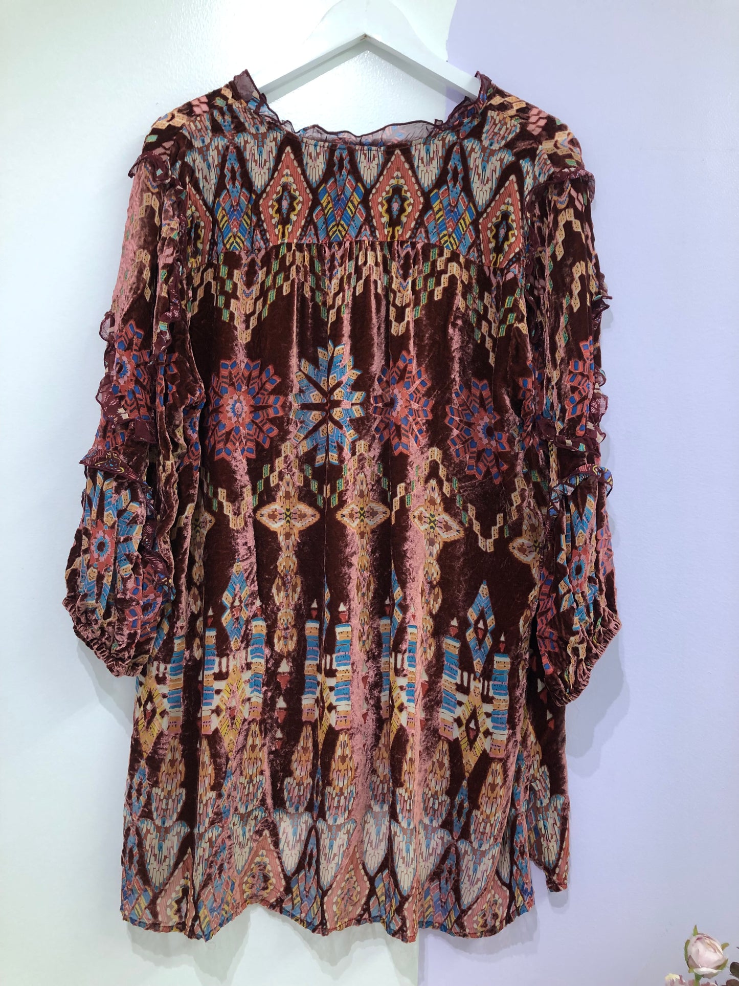 Johnny Was Maroon Boho Mini Dress, L