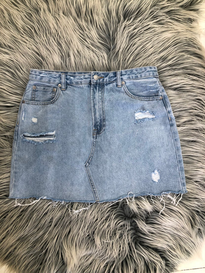 Glassons Blue Ripped Denim Skirt, 14