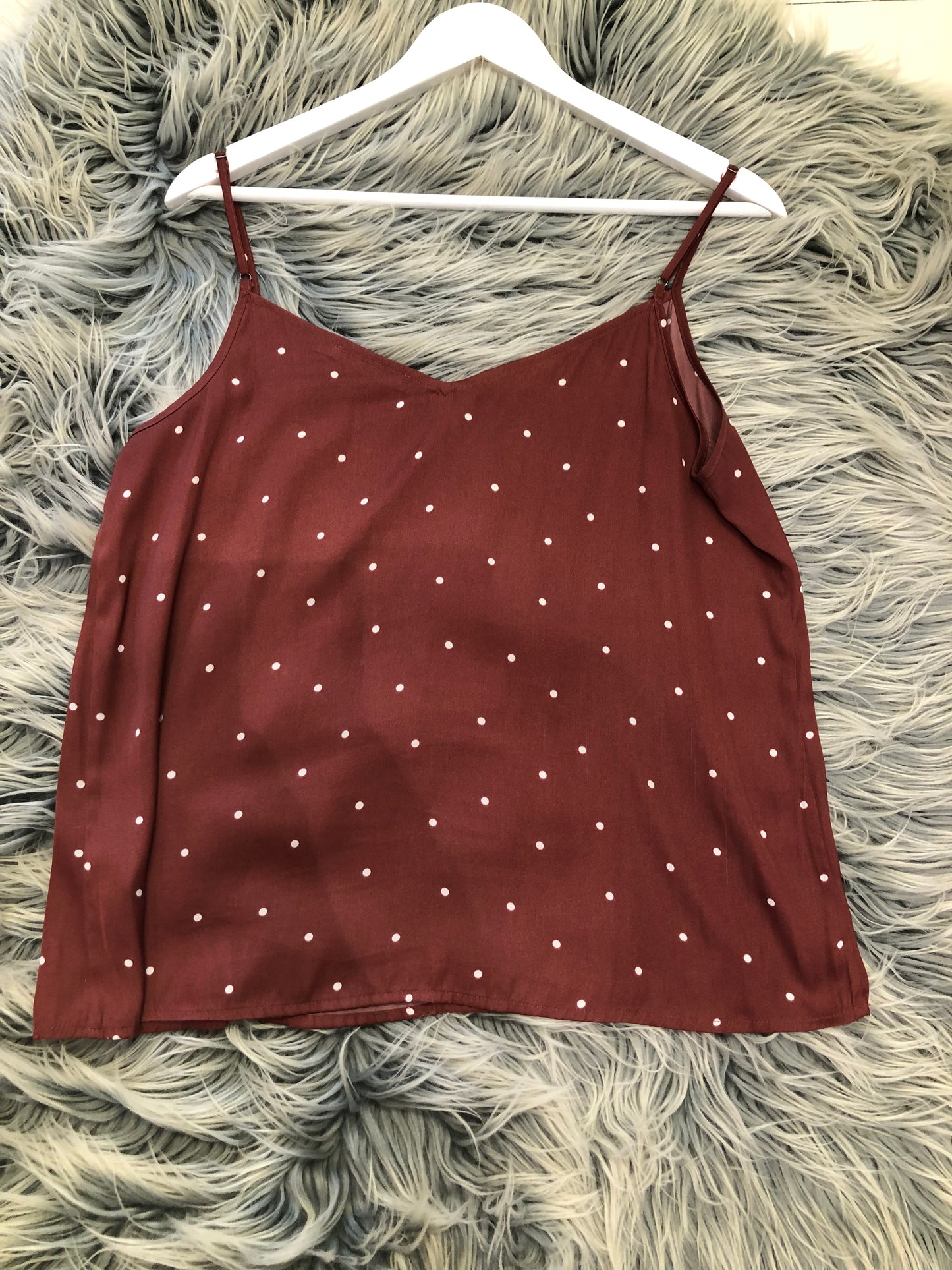 Sportsgirl Burgundy White Spot Satin Cami, 12