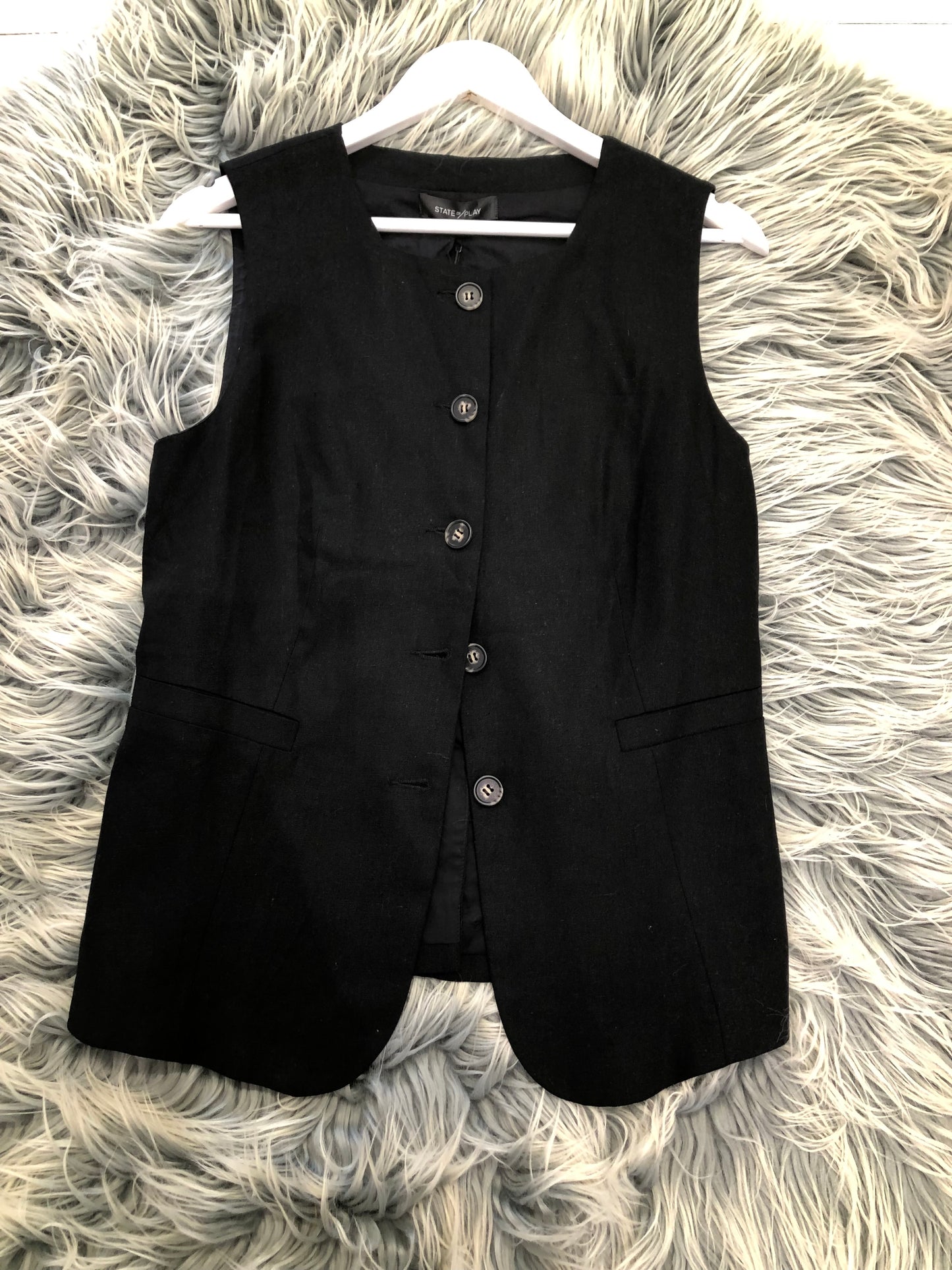 State Of Play Black (New With Tags)Linen Vest, 14