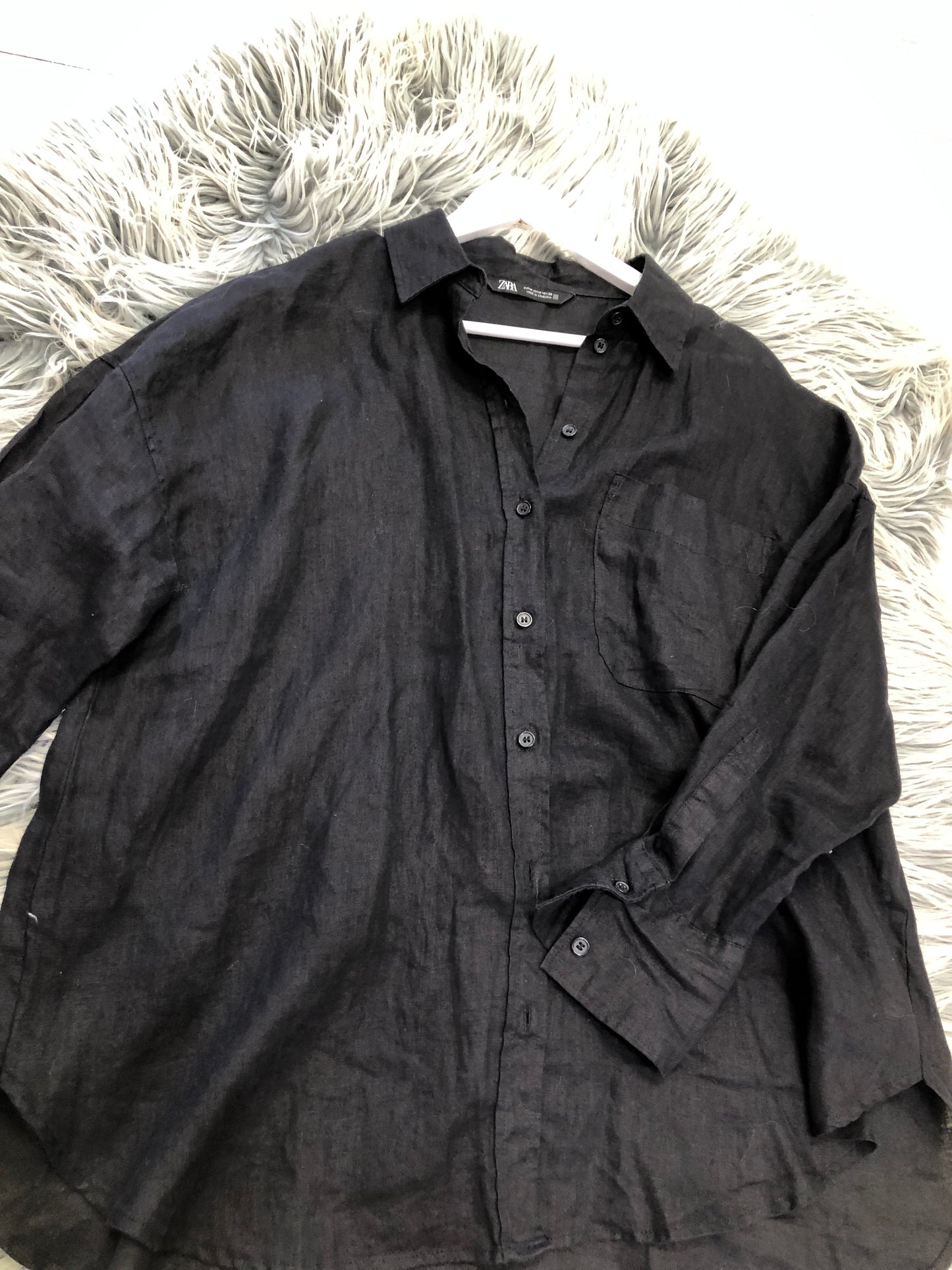 Zara Black Linen Oversized Shirt, 12