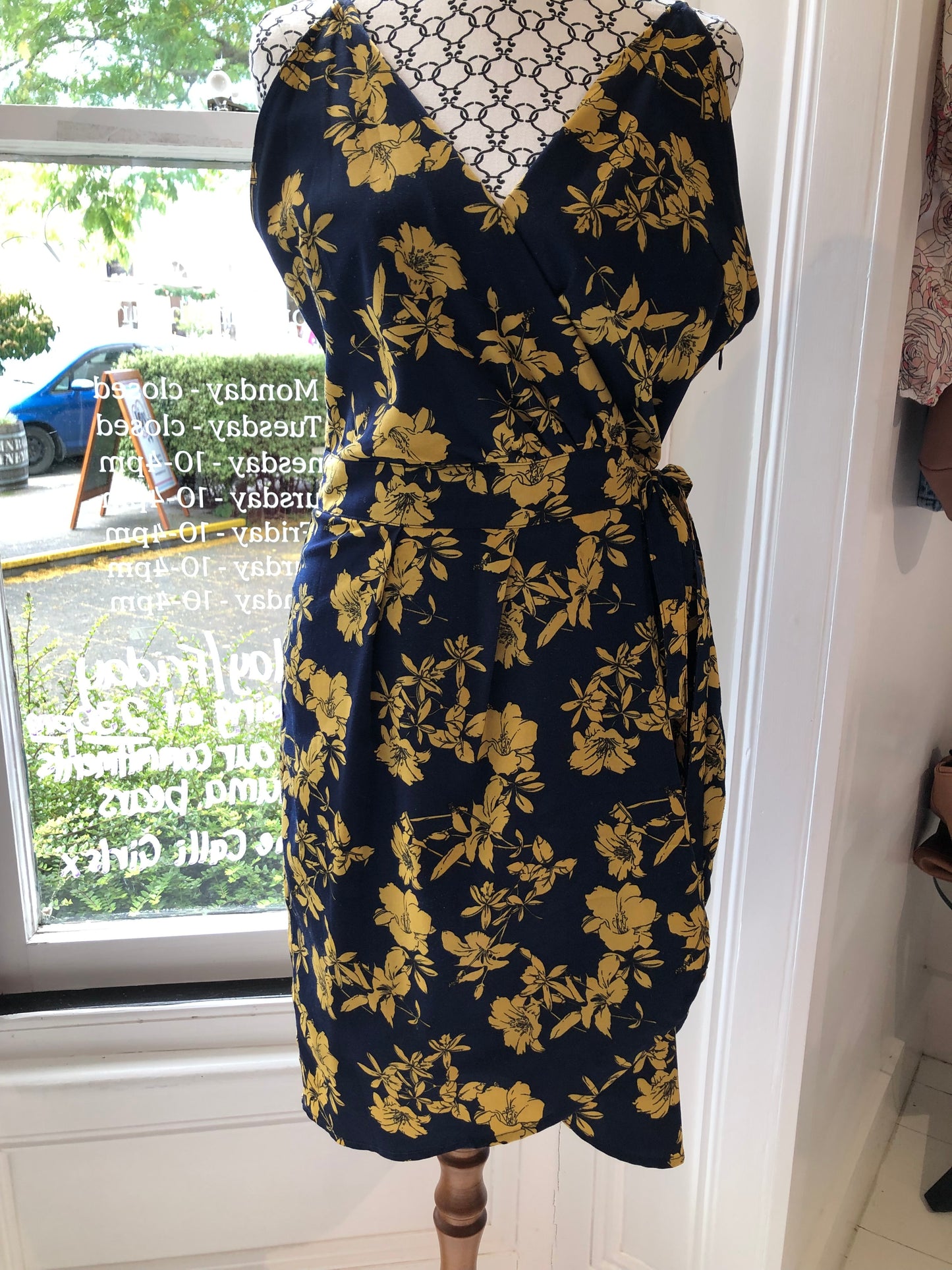 Unbranded Yellow/Navy Wrap Dress, 12