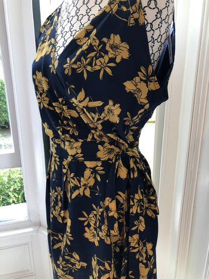 Unbranded Yellow/Navy Wrap Dress, 12