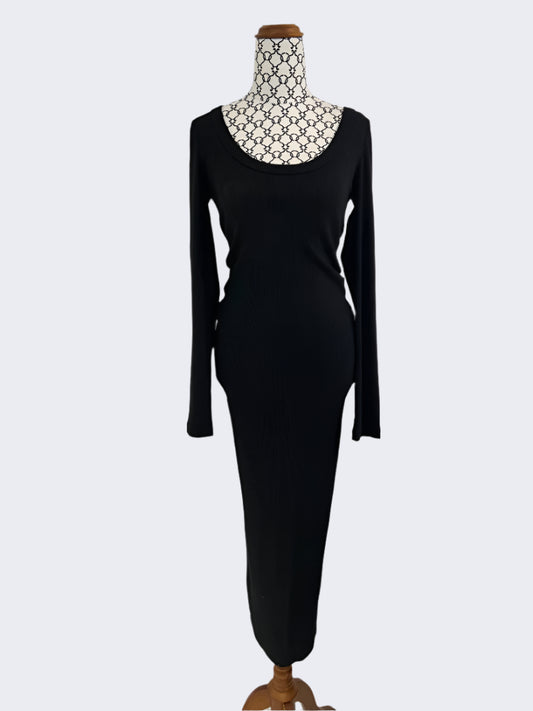 ASOS Black Long Sleeve Ribbed Maxi Dress, 8