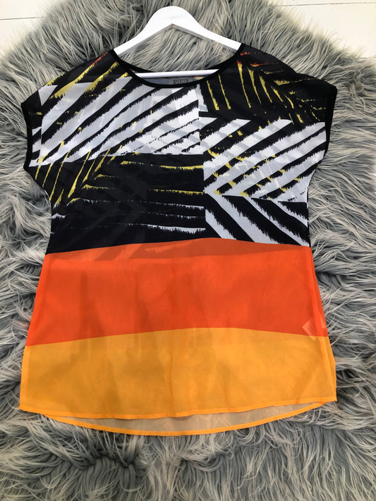 Vue Orange/Yellow/Black Sheer Top, 12