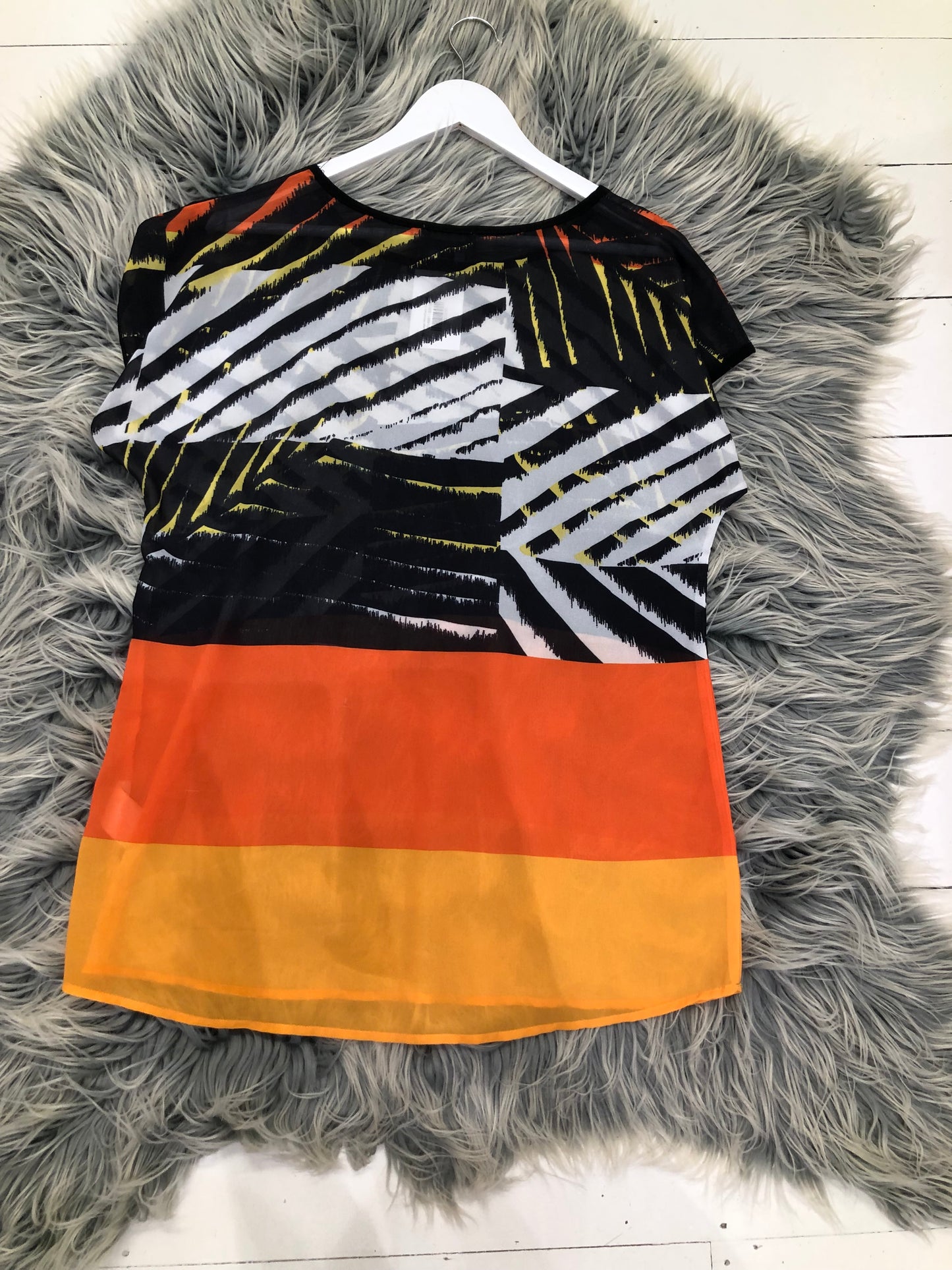 Vue Orange/Yellow/Black Sheer Top, 12