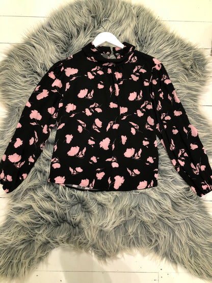 Knewe Black/Pink Print L/S Blouse, 10