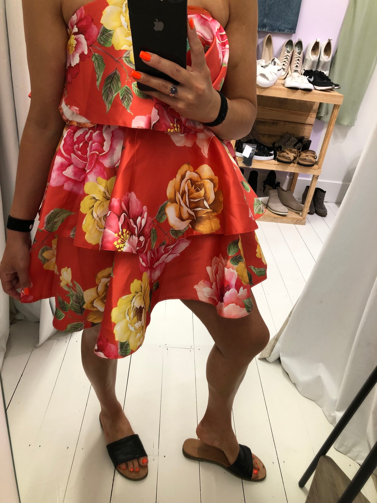 ASOS Orange Brand New Strapless Floral Dress, 8-10