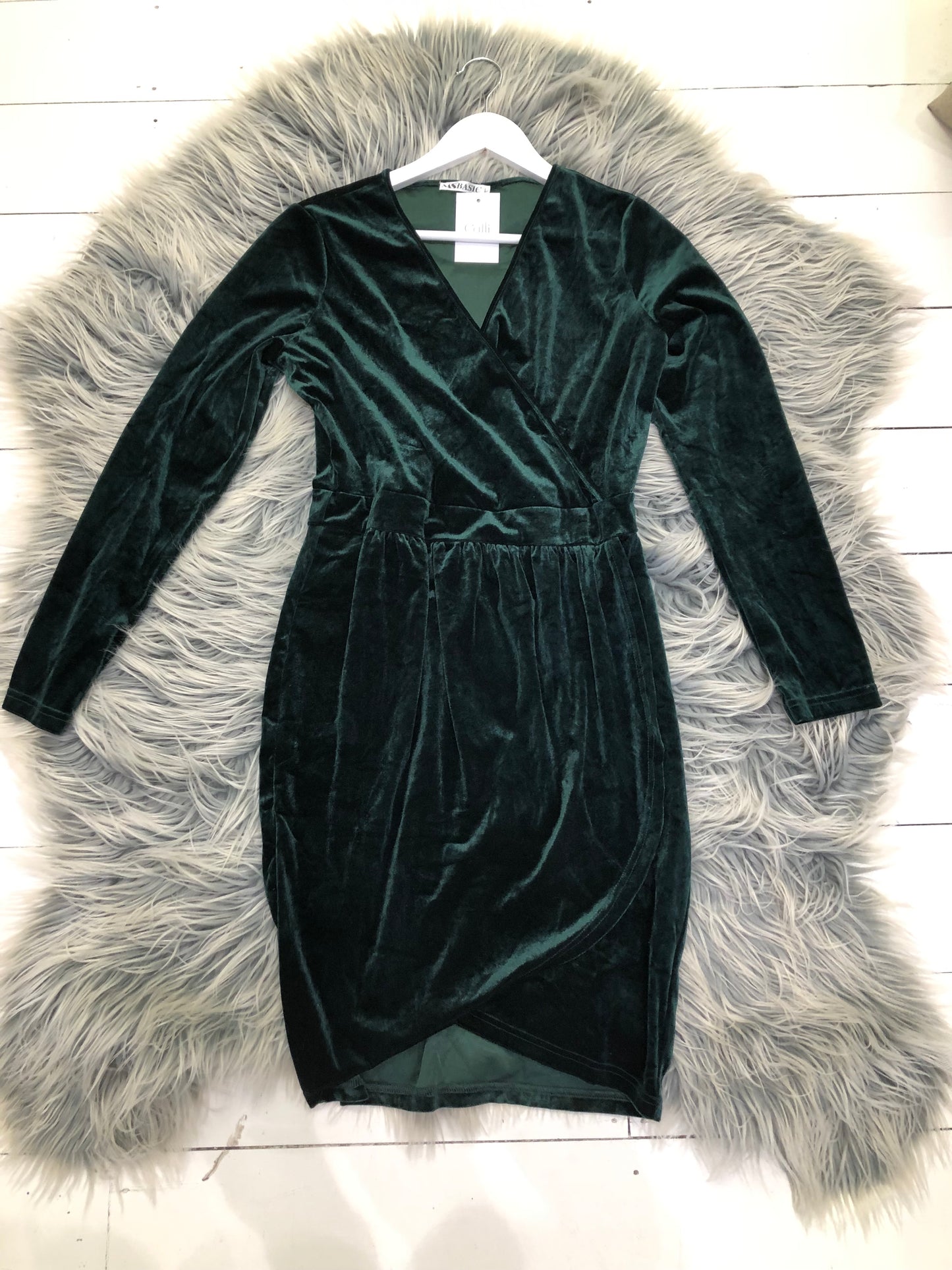 MS Basic Forest Green Velvet L/S Dress, L