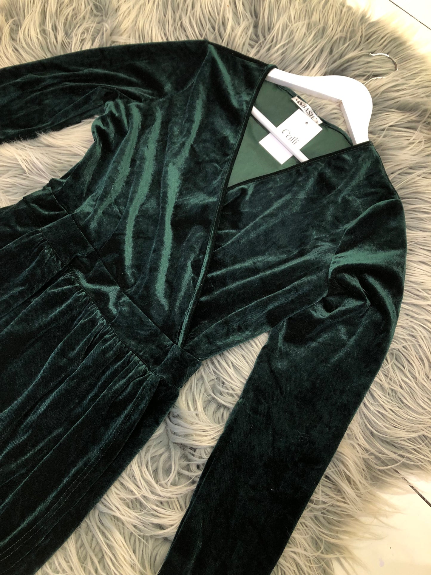 MS Basic Forest Green Velvet L/S Dress, L