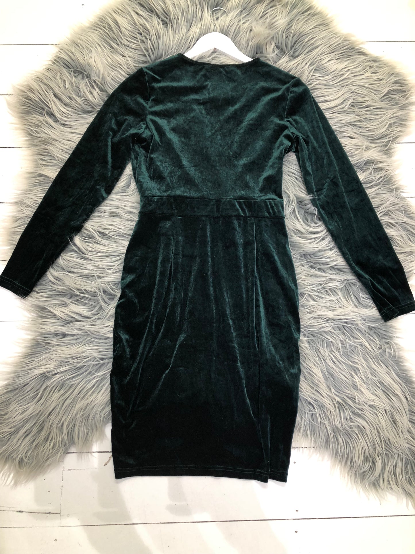 MS Basic Forest Green Velvet L/S Dress, L