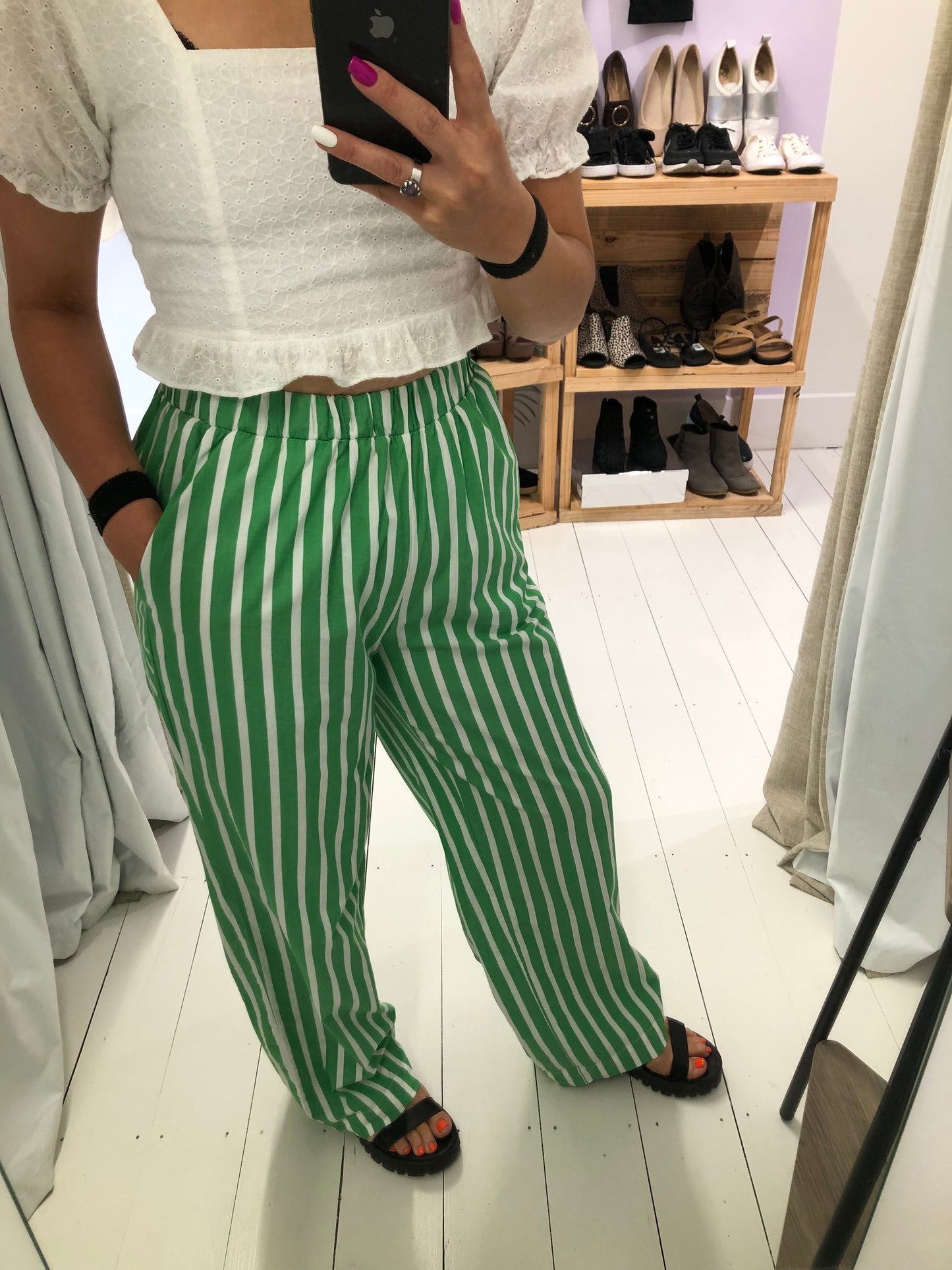 Glassons Green/White Stripe Pants, 12