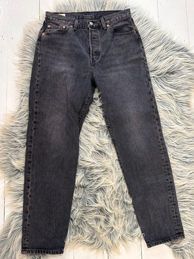 Levis Black Stripped Vintage High Rise Straight Leg Jeans - M-L