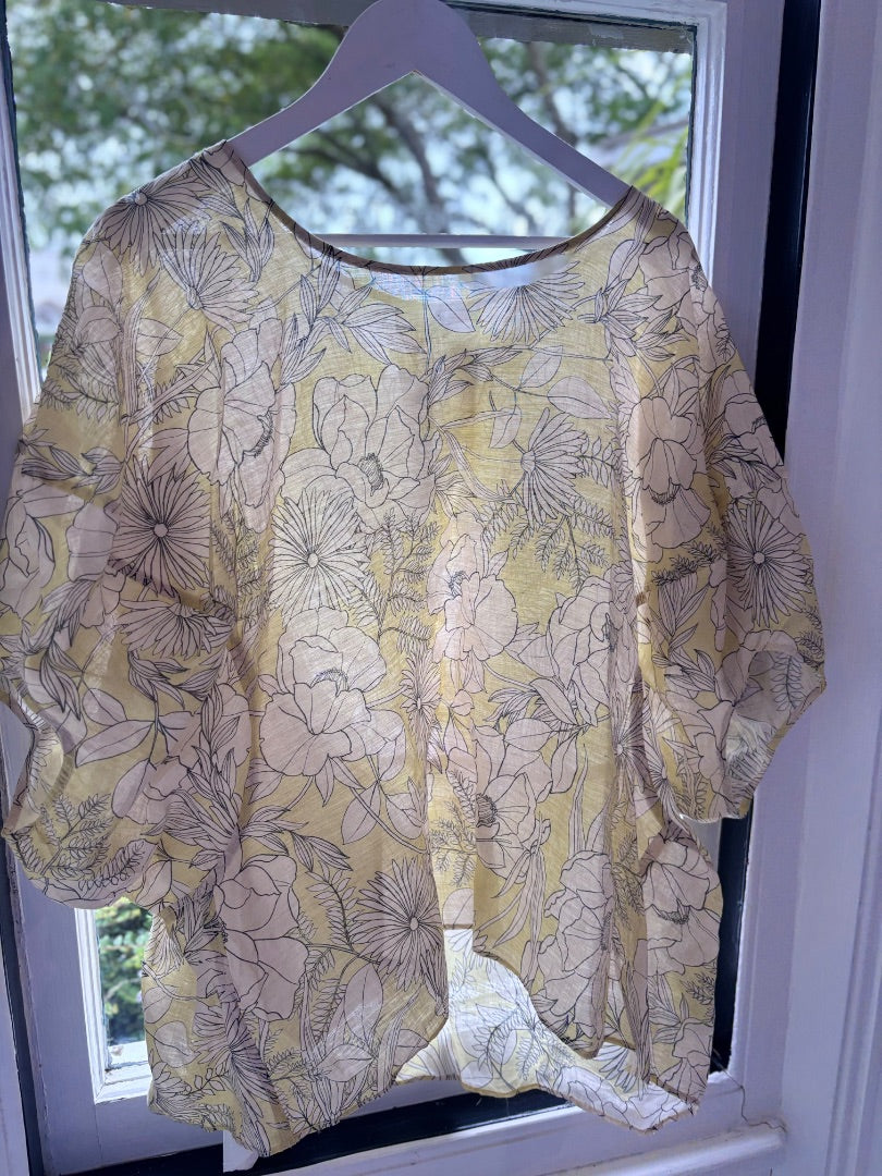 POL Yellow Floral W Under Garment Top, 10-14 (Brand New)