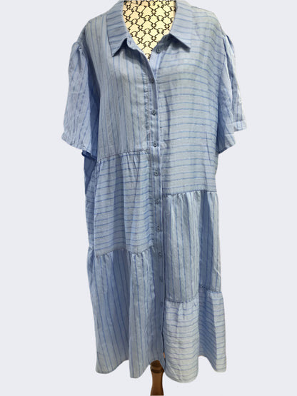 Shine On Label Blue Stripe Collared Tiered Dress, 20