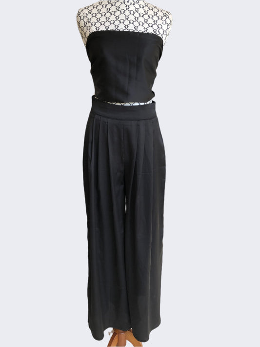 Luxe Fashion Label Black Satin Pant and Crop Set, 8