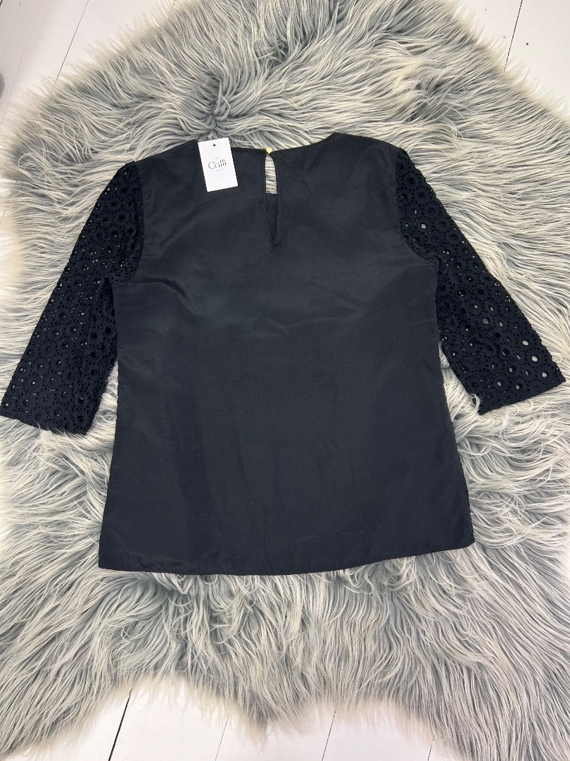 Oasis Black Lace 3/4 Sleeve Top - 12