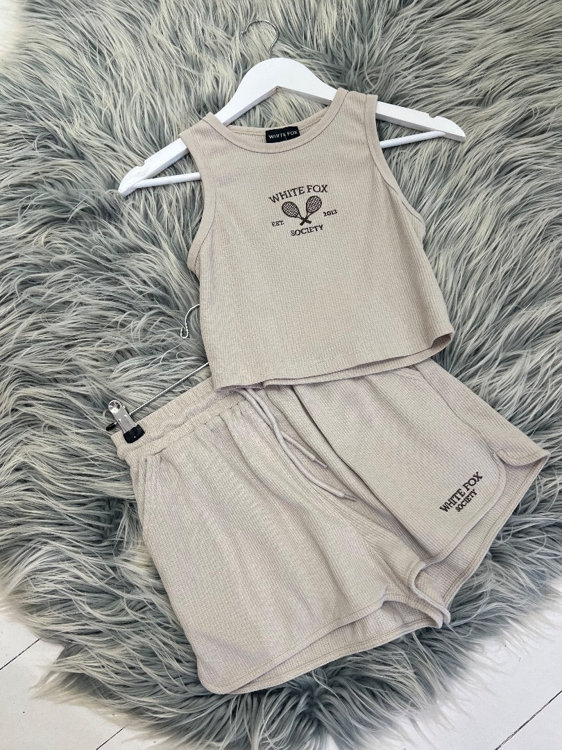 White Fox Beige/Tan Top And Shorts Set -S