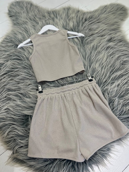 White Fox Beige/Tan Top And Shorts Set -S