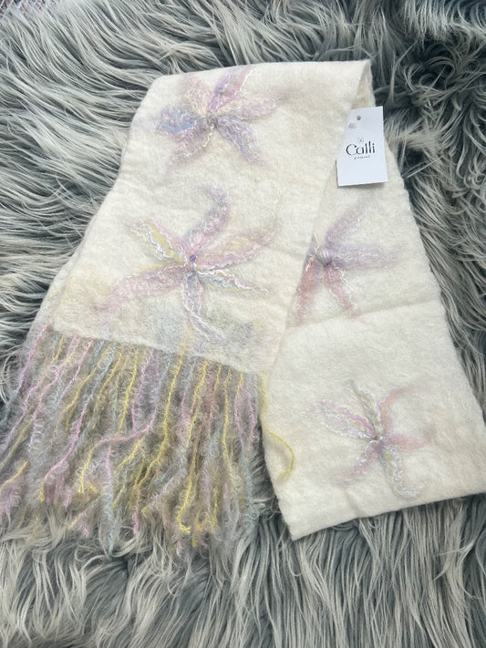 Unbranded Cream & Colourful Woollen Scarf