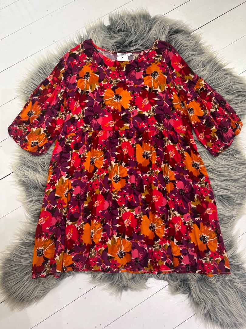 SASS Bright Orange Floral Dress, 12