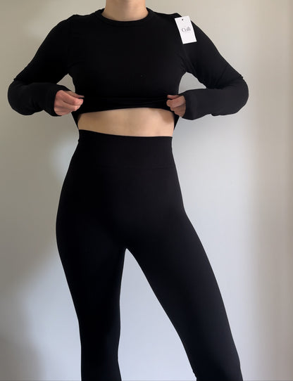 Glassons Black Ribbed Active Top and Leggings, S-M