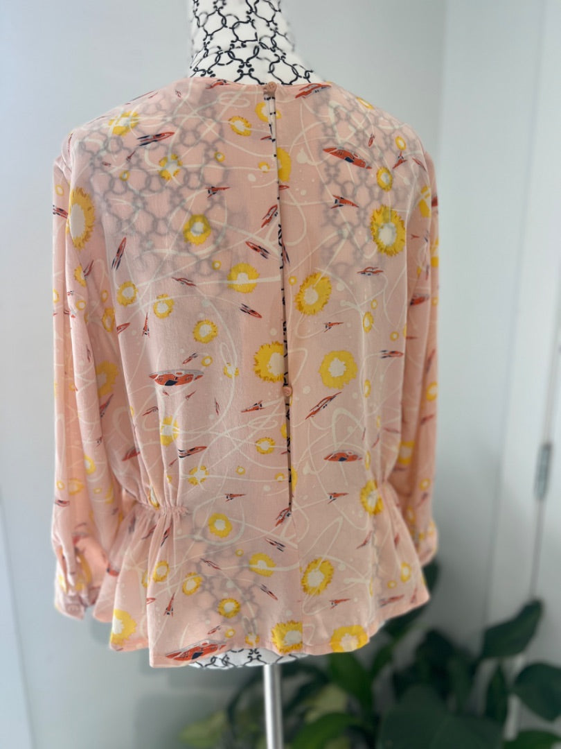 Karen Walker Pink Long Sleeve Silk Top, 8