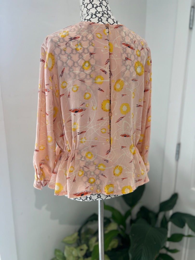 Karen Walker Pink Long Sleeve Silk Top, 8