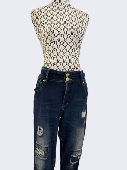 Chic Denim Dark Wash distressed Denim Jeans, 12